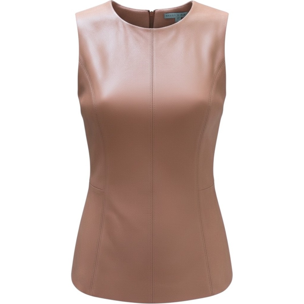 Antonio Melani Leather Front Sleeveless Top Blush Pink XS Mixed Media Zip Back